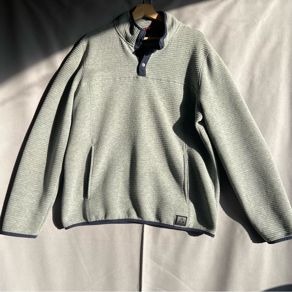 Gerry Weber Light Gray 1/4 Snap-Up rubbed pullover sweater outdoor hiking Sz XL